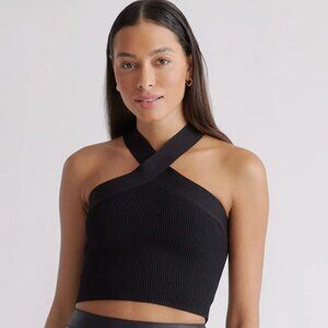 Quince Cropped Halter Ribbed Knit Tank - Small - Black